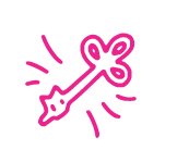 hand drawn key with motion lines around it in hot pink